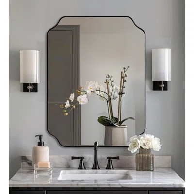 Modern Scalloped Corner Rectangle Bathroom Vanity Mirror | Stainless Steel Frame | Wayfair North America