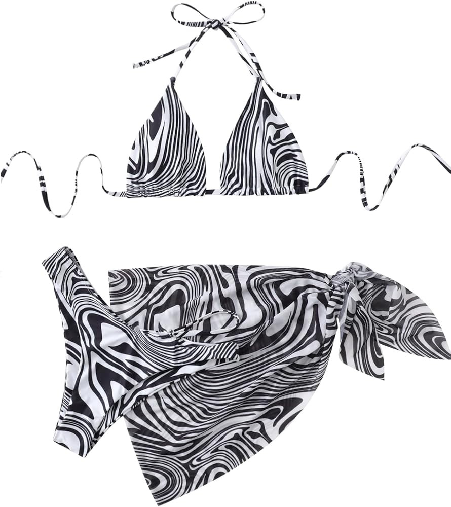 SOLY HUX Women's 3 Piece Tie Dye Bikini Set Swimsuit with Sarongs Cover Ups Beach Skirt Bathing S... | Amazon (US)