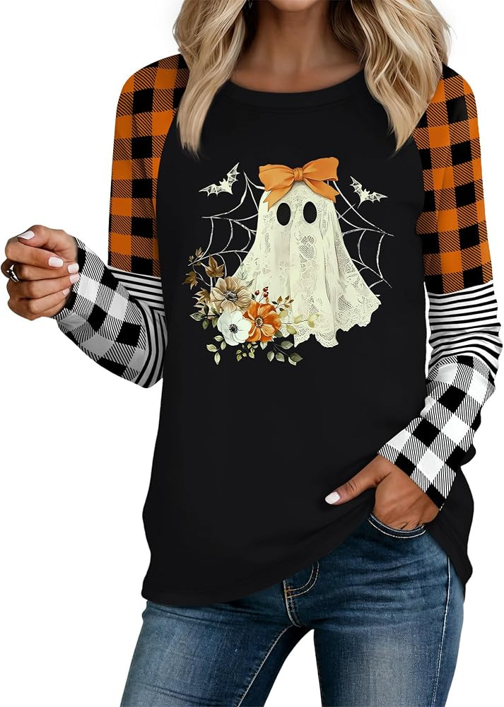 Halloween Long Sleeve Shirts for Women Fall Thanksgiving Tshirt | Amazon (US)