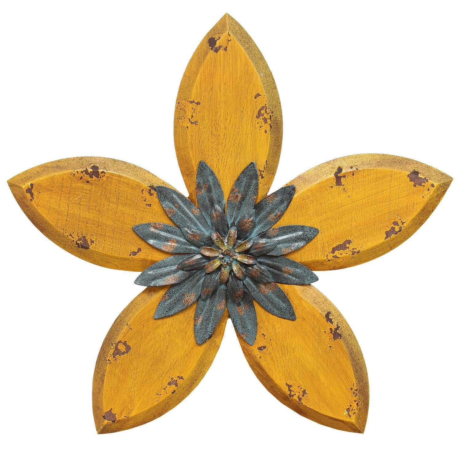 Stratton Home Decor Wood & Metal Hand Painted Antique Flower Wall Decor, Yellow | Walmart (US)