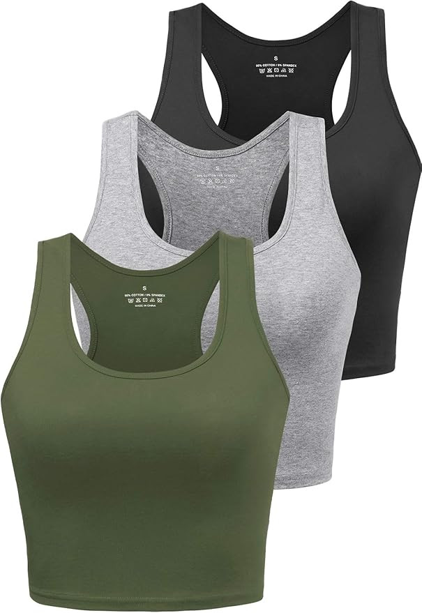 Sports Crop Tank Tops for Women Cropped Workout Tops Racerback Running Yoga Tanks Cotton Sleevele... | Amazon (US)