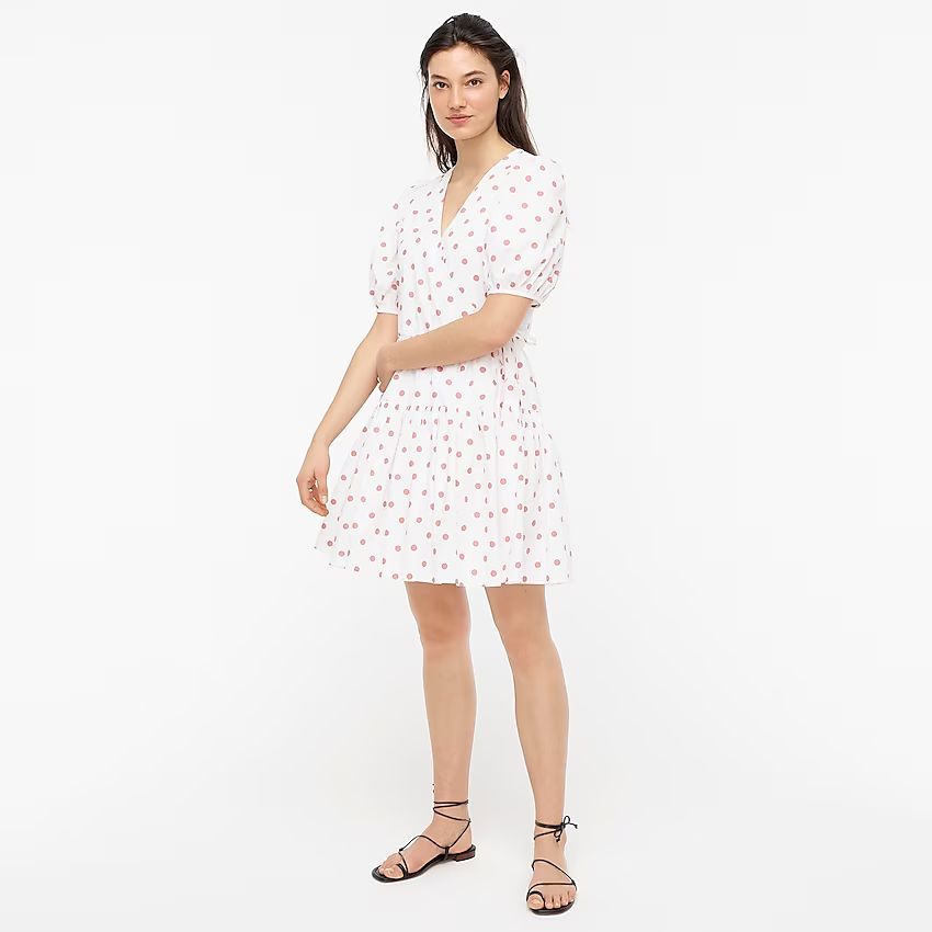 Puff-sleeve cotton poplin wrap dress in white rose dot | J.Crew US