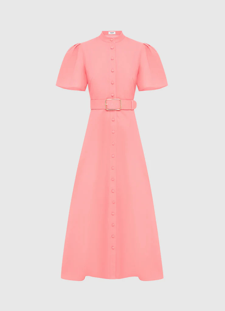 Bianca Short Sleeve Midi Dress - Strawberry Pink | LEO LIN
