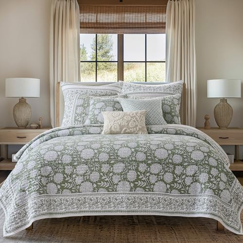 Levtex Home Adare Sage Reversible King/Cal King Quilt Set (106x92in) with 2 Pillow Shams (36x20in) - Floral Bedding - Sage White - Cotton King Size Quilt Bedding Set - Lightweight, Soft, Pre-Washed | Amazon (US)