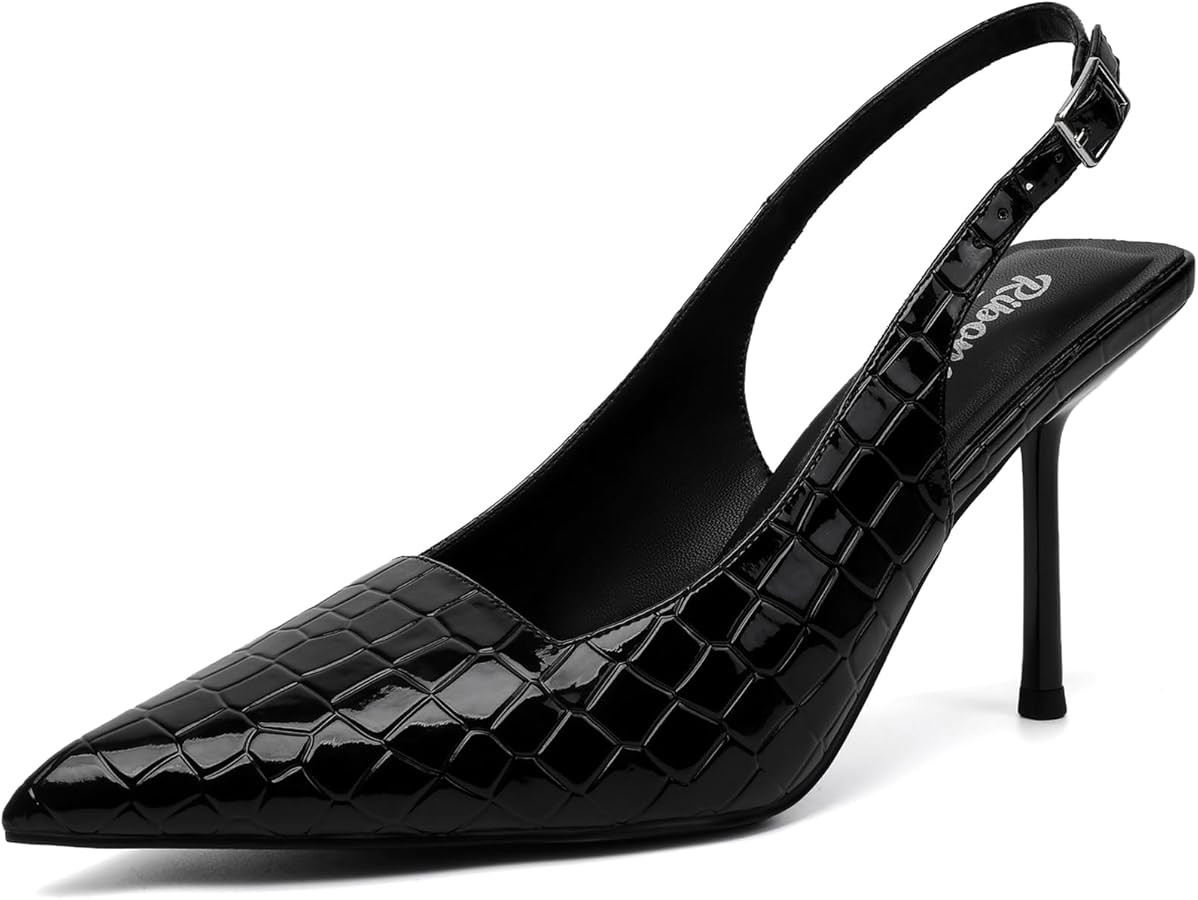 RIBONGZ Sexy Slingback Pumps Elegant Dressy Heels for Women Closed Toe Pointy High Heels Wedding ... | Amazon (US)