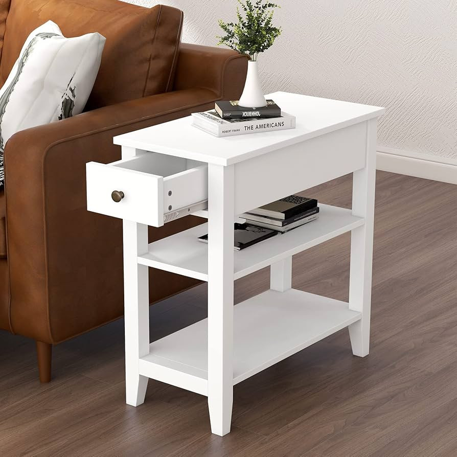 ChooChoo Side Table Living Room, Narrow End Table with Drawer and Shelf, 3-Tier Sofa End Table fo... | Amazon (US)