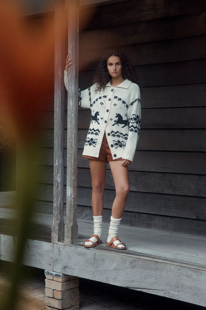 Bethany Fair Isle Pony Cardigan in Merino Wool Jacquard Knit | Fabrique