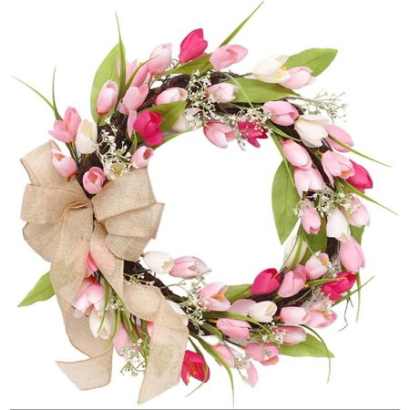 Artificial Tulip Wreath 17.7Inch Tulip Wreath Floral Spring Wreath with Vibrant Faux Tulips and Leav | Walmart (US)