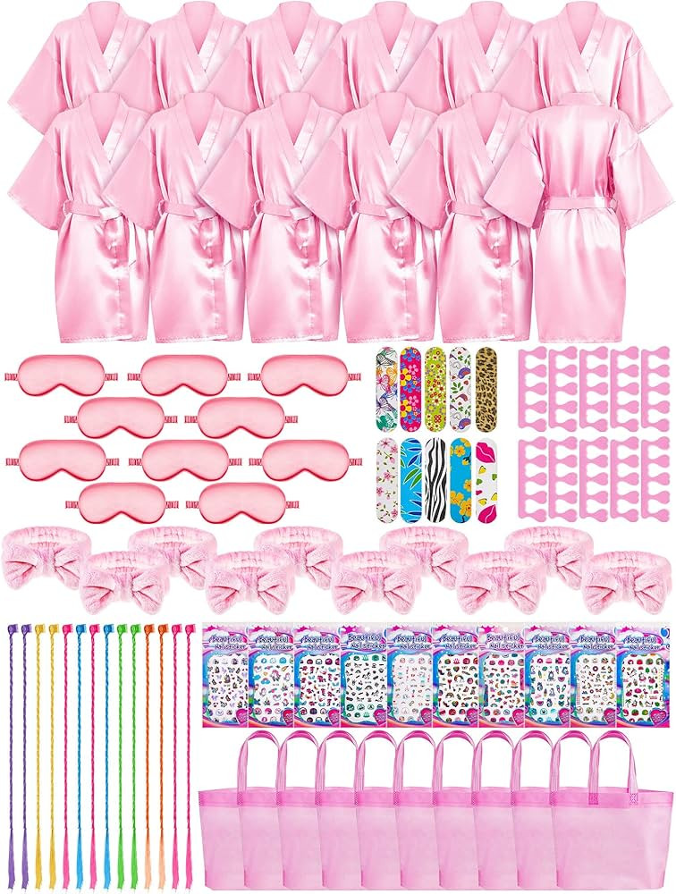 Xuhal 92 Pcs Spa Party Favors for Girls Slumber Party Supplies Kids Satin Robes Sleepover Party S... | Amazon (US)