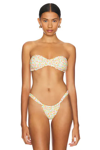 Kulani Kinis X Lexi Hidalgo Strapless Ruched Bikini Top in Coco Mango from Revolve.com | Revolve Clothing (Global)