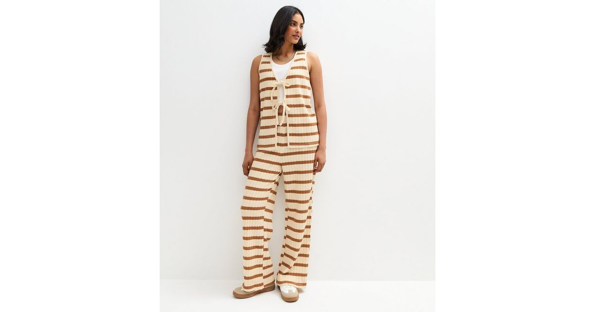 Cream Textured Stripe Wide Leg Trousers | New Look | New Look (UK)