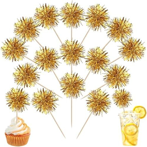 40 PCS Foil Firework Cupcake Toppers Fireworks Cupcake Picks Sparkle Tinsel Cake Decorations Cock... | Amazon (US)