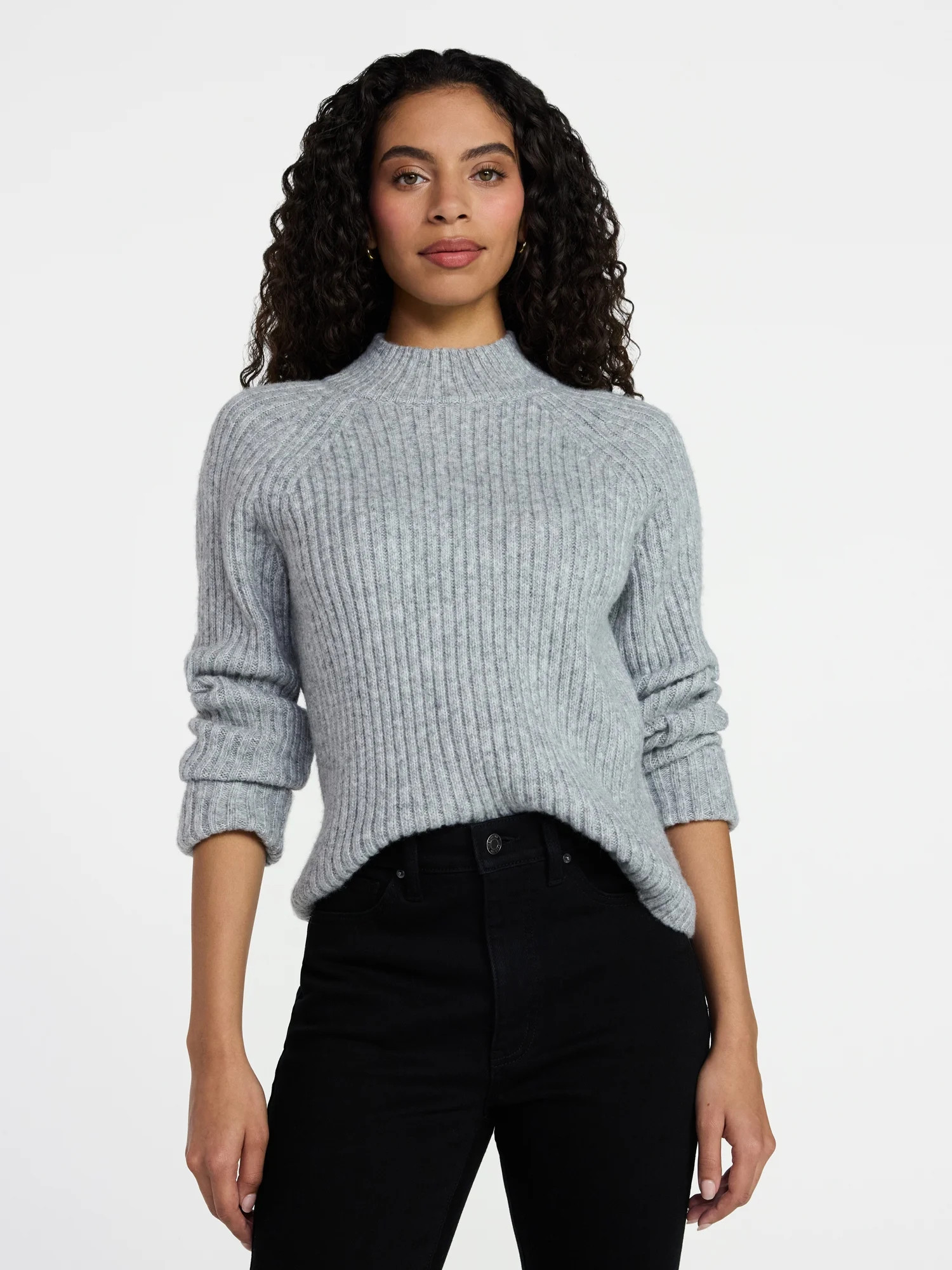 Time and Tru Women's Ribbed Mock Neck Sweater, Heavyweight, Sizes XS-XXXL | Walmart (US)