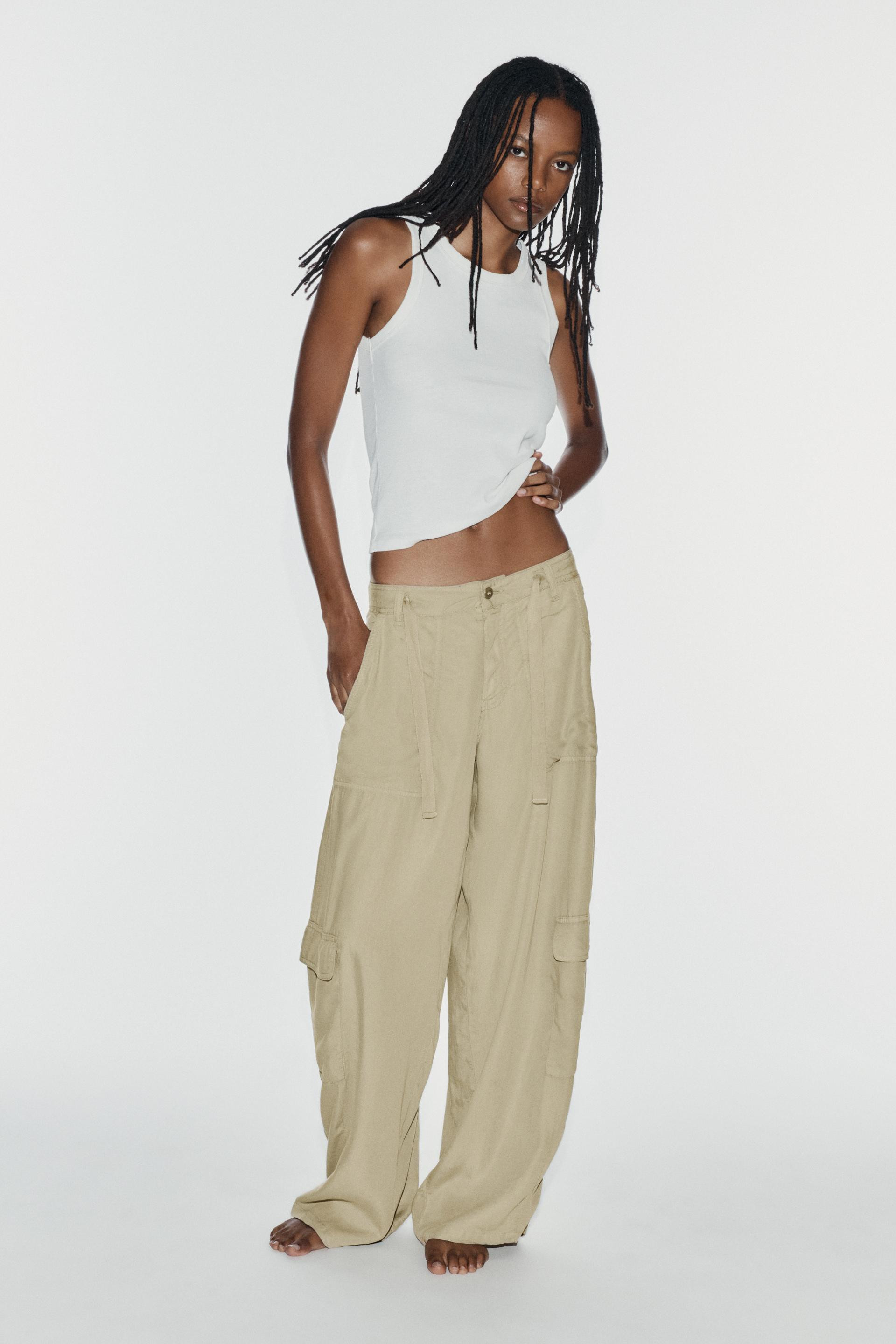 Zara - Fluid Oversized Cargo Pants - Light Khaki - 31 (Us 12) - Woman | Zara US