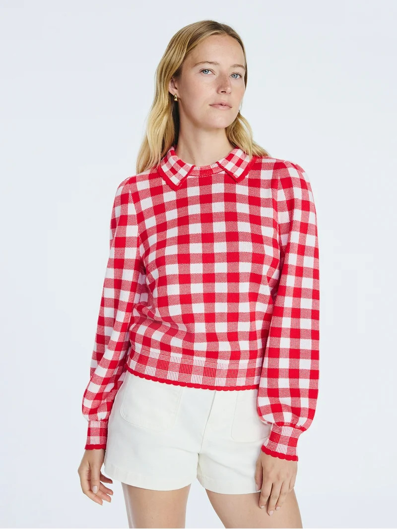 Free Assembly Women's Collared Sweater with Long Puff Sleeves, Midweight, Sizes XS-XXL | Walmart (US)