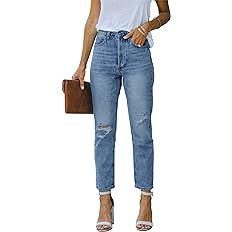 Metietila Women's Ripped High Waisted Jeans Distressed Stretch Straight Legs Jean Denim Pants for... | Amazon (US)