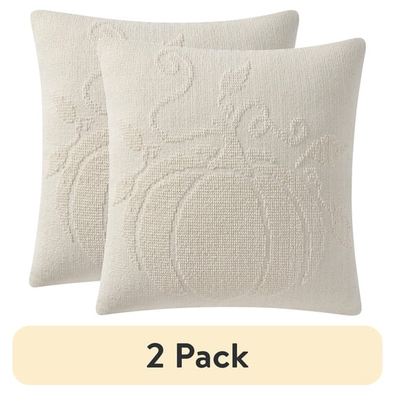 (2 pack) My Texas House 20" x 20" Jill Ivory Needlepoint Pumpkin Cotton Decorative Pillow | Walmart (US)