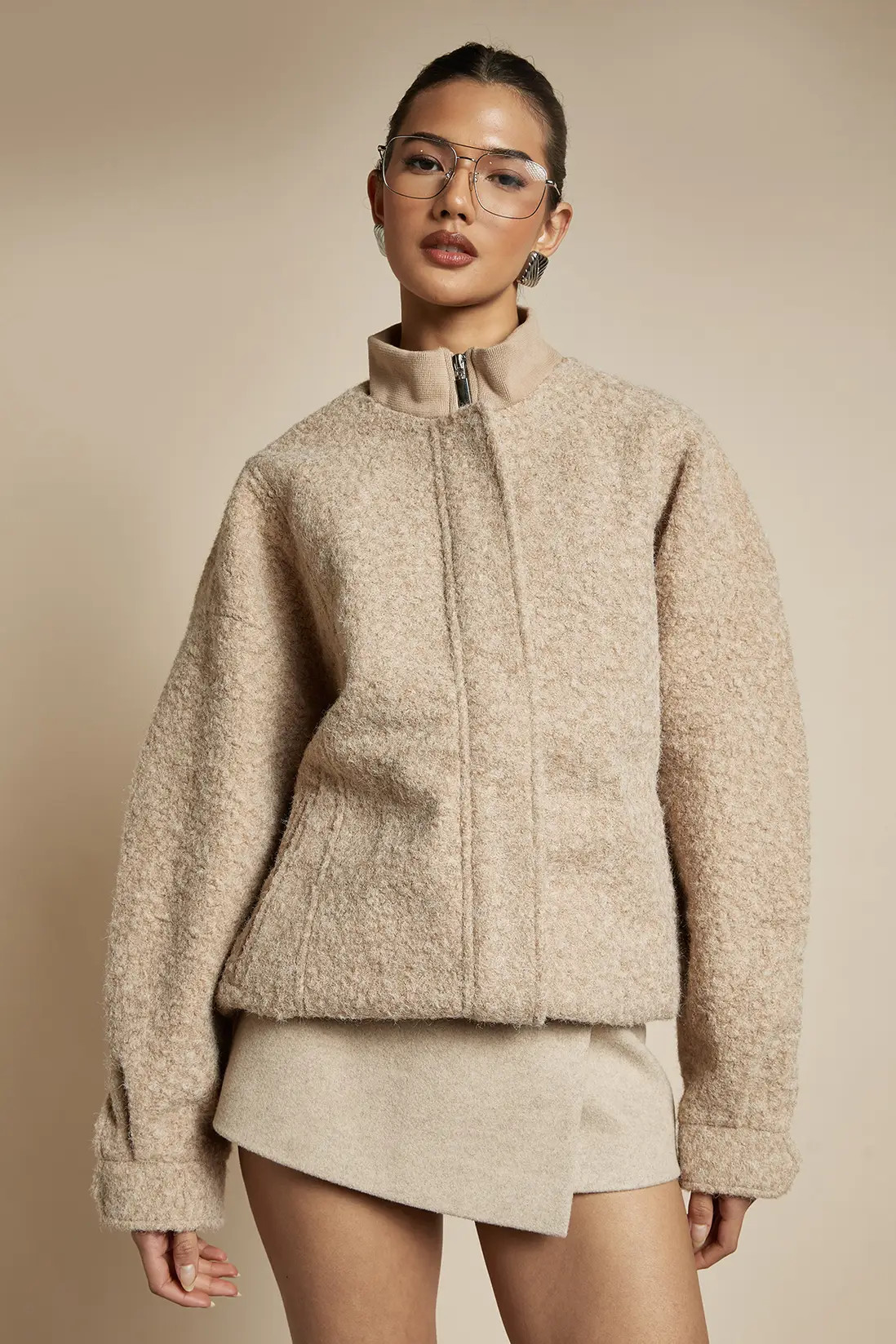 Boucle Wool Look Bomber Jacket | boohoo (US & Canada)