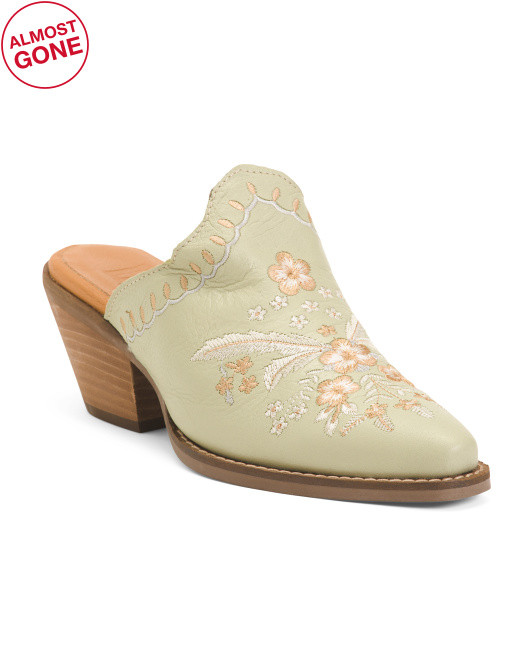 Made In Mexico Leather Heeled Mules With Embroidered Wildflowers | TJ Maxx