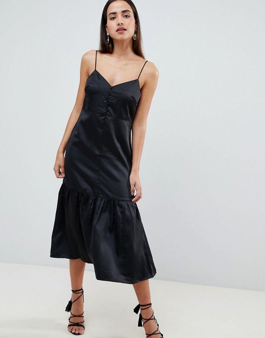 ASOS DESIGN Pep Hem Midi Satin Slip Dress - Black | ASOS US