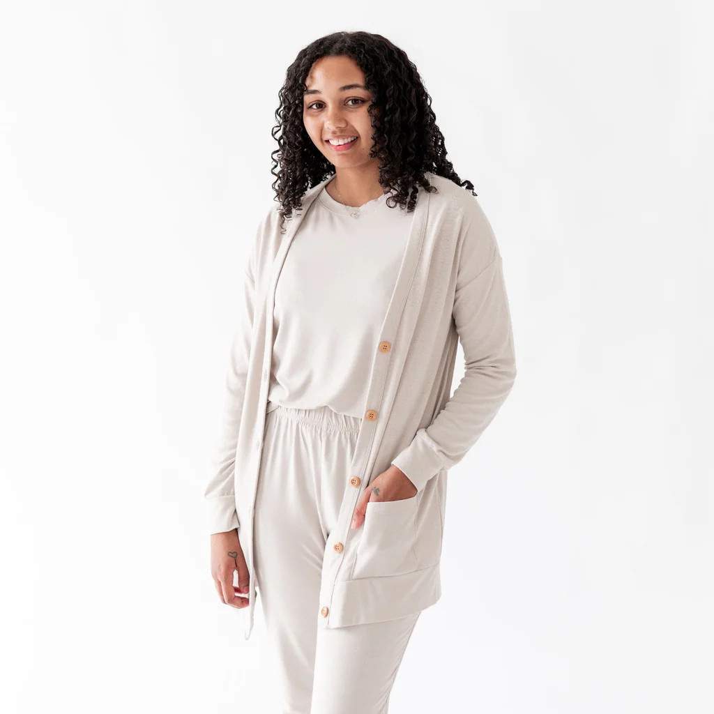 Bamboo Jersey Adult Cardigan in Oat | Kyte Baby