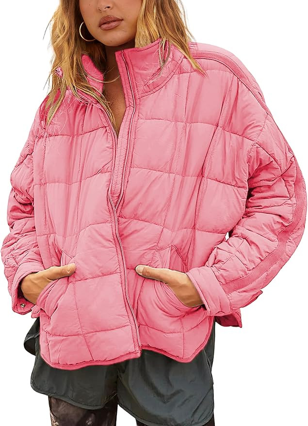 Bianstore Women's Oversized Splice Quilted Lightweight Puffer Jacket Casual Padded Coat | Amazon (US)