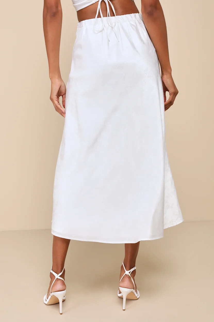 Simply Idyllic Ivory Floral Jacquard High-Rise Midi Skirt | Lulus