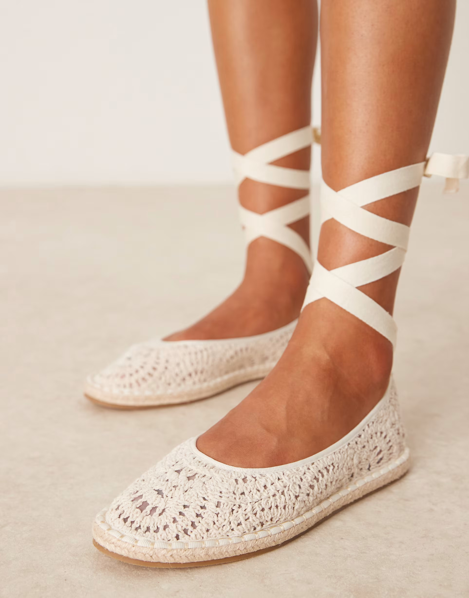 Mango crochet ballet pumps in ivory | ASOS (Global)