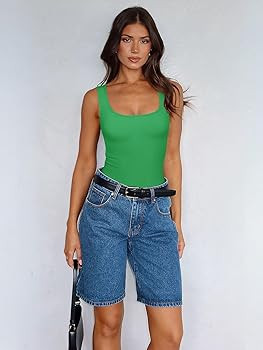 REORIA Tank Top Bodysuits for Women Ribbed Scoop Neck Sleeveless Slimming Basic Body Suit Tops Go... | Amazon (US)