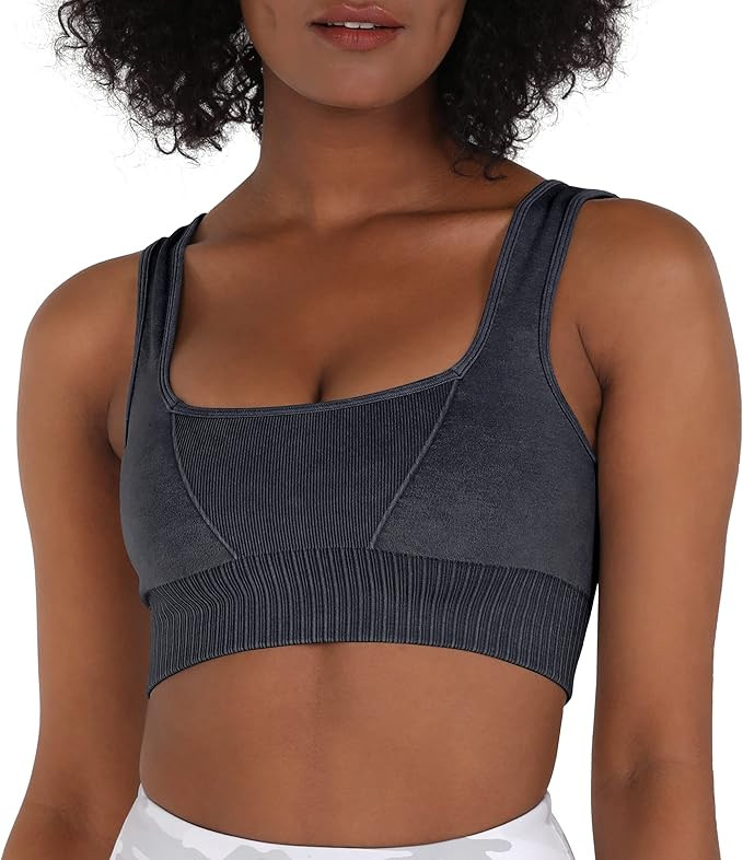 ODODOS Seamless Square Neck Sports Bra for Women Ribbed Crop Tank Casual Low Back Cropped Tops | Amazon (US)