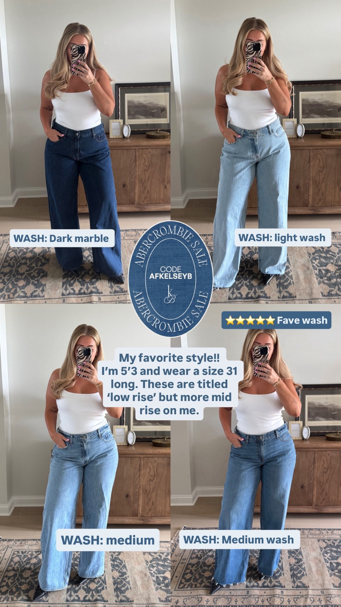 My favorite!!! Ultra loose low rise in curve love — I do a size 31 long and I am 5’3 (but have longer legs) and weigh 170 

Linking 1 style below and you can change the wash accordingly!! 🤍