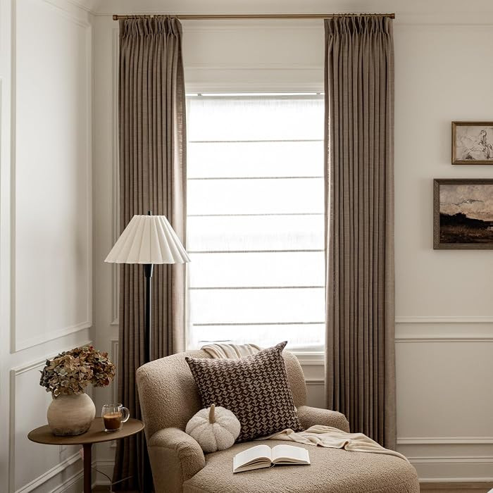 TWOPAGES Liz Linen Pinch Pleat Blackout Curtain 102 Inch Long for Bedroom | Amazon (US)