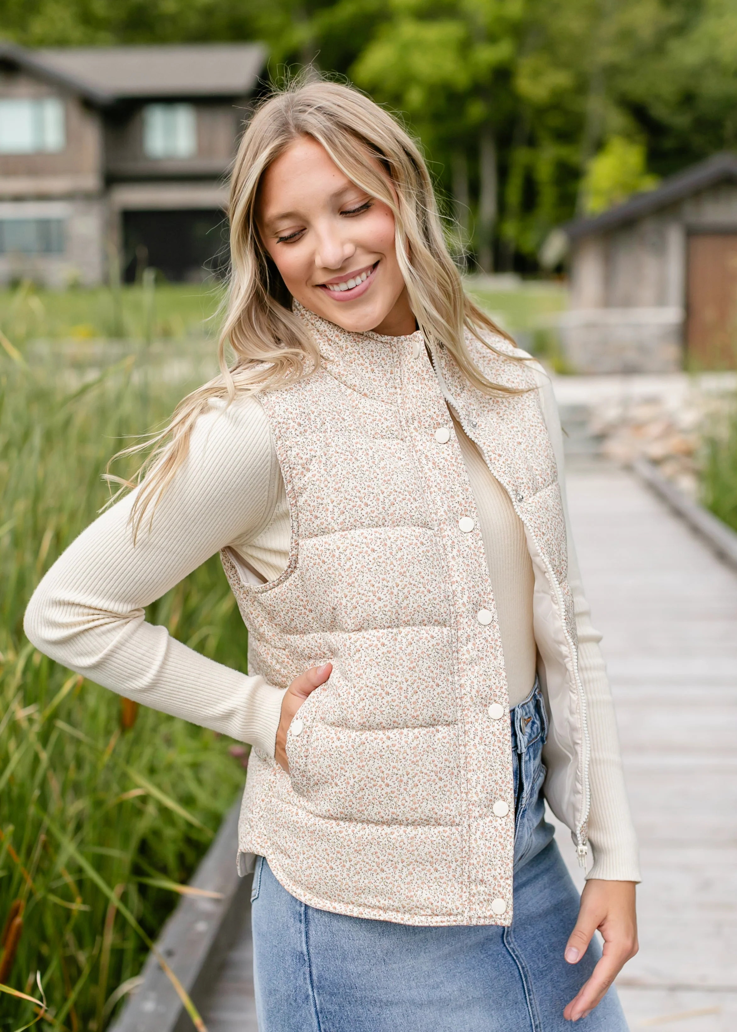 Floral Snap Up Puffer Vest | Inherit Clothing Co.