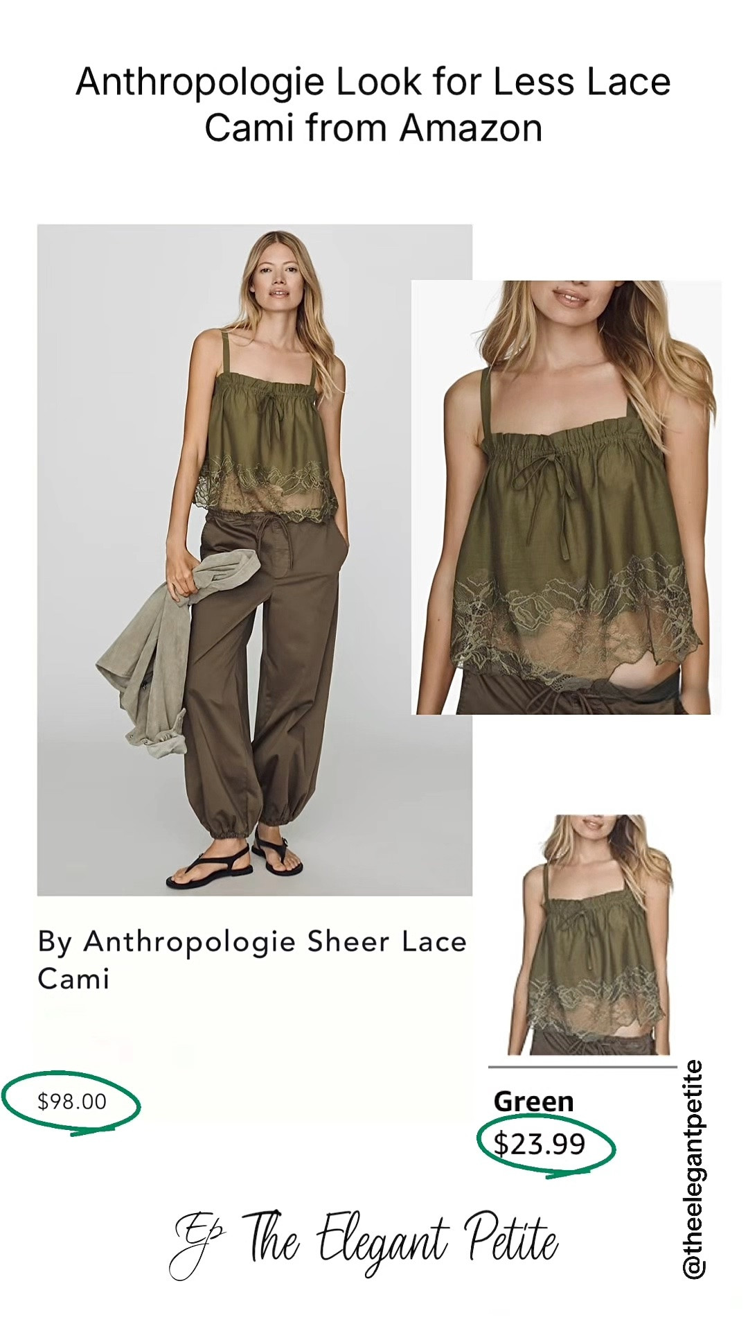 Anthropologie Look for Less Lace Cami from Amazon 
Follow me for more inspiration. Affordable fashion items with a touch of luxury.                           This Anthropologie camisole features a delicate sheer lace trim. The design is a pullover style and includes a charming tie detail at the neckline. #elegantstyle #styleinspo
#designerinspired
#designeramazonfashion
#anthropologielookforless

#LTKootd #LTKPetite