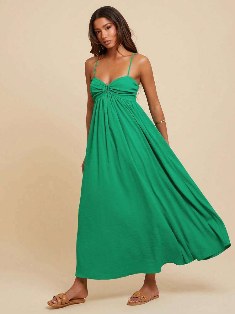 Travachic Women's Pleated Emerald Green Sleeveless Dress,Casual Summmer Vacation Style,Spring&Sum... | SHEIN
