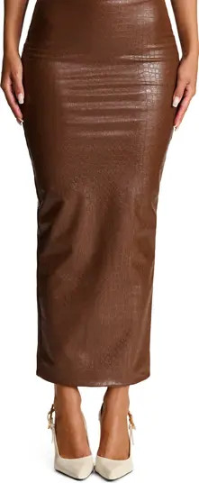 Naked Wardrobe Croc Embossed Faux Leather Midi Skirt | Nordstrom | Nordstrom