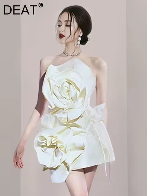 DEAT Woman Dress White Flower Design Waist Open Back Straps Elegant Formal Style Banquet Dresses ... | AliExpress (US)