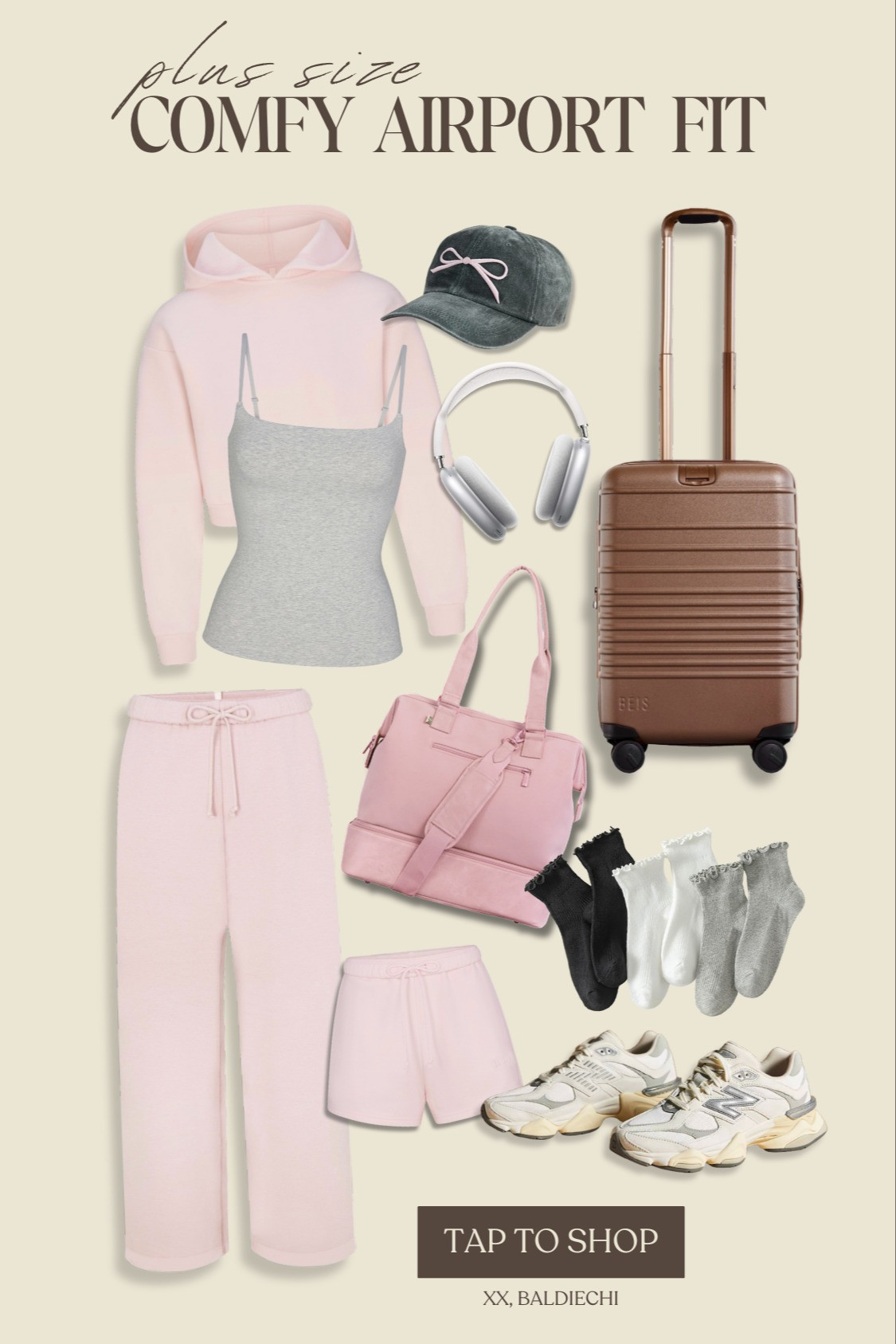 plus size airport outfit idea to help you travel cute but comfy!

plus size skims sweatpants, skims hoodie, bow hat, chunky sneaker, beis luggage 

 #LTKMidsize #LTKPlusSize #LTKTravel