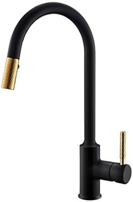 Qidian Matte Black Kitchen Sink Faucet,Contemporary Single Handle Kitchen Faucets with Pull Down ... | Amazon (US)