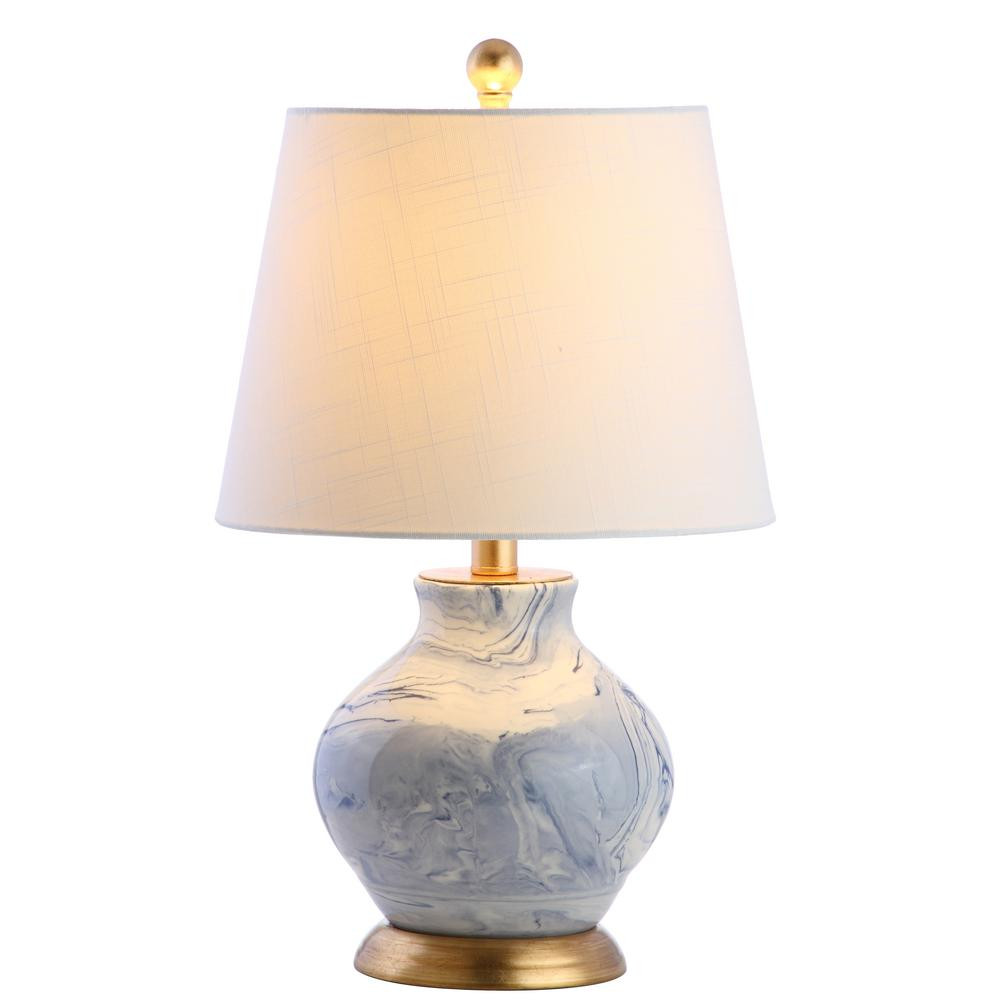 JONATHAN Y Holly 20.5 in. Blue/White Marbleized Ceramic Table Lamp | The Home Depot