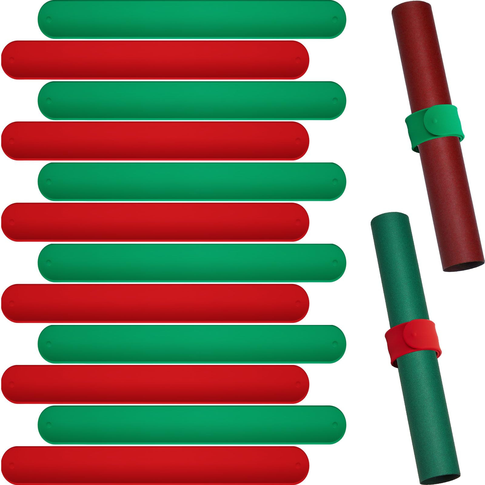 RoundFunny 12 Pcs 8.5 x 1'' Christmas Flip Wraps Red Green Silicone Covered Metal Strips Flip Wra... | Amazon (US)