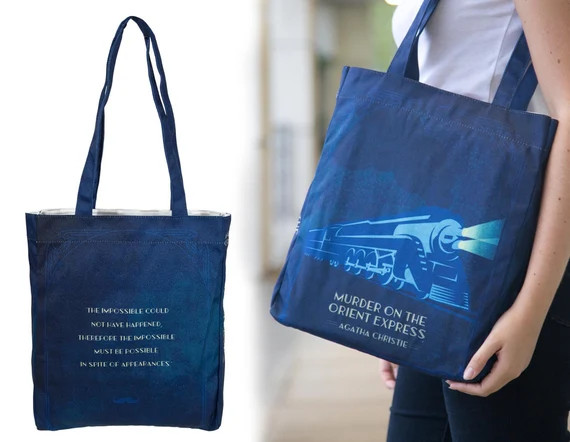 Murder on The Orient Express Tote Bag, Blue Tote Bag, Book Cover Bag, Dark Academia, Large Laptop... | Etsy (US)