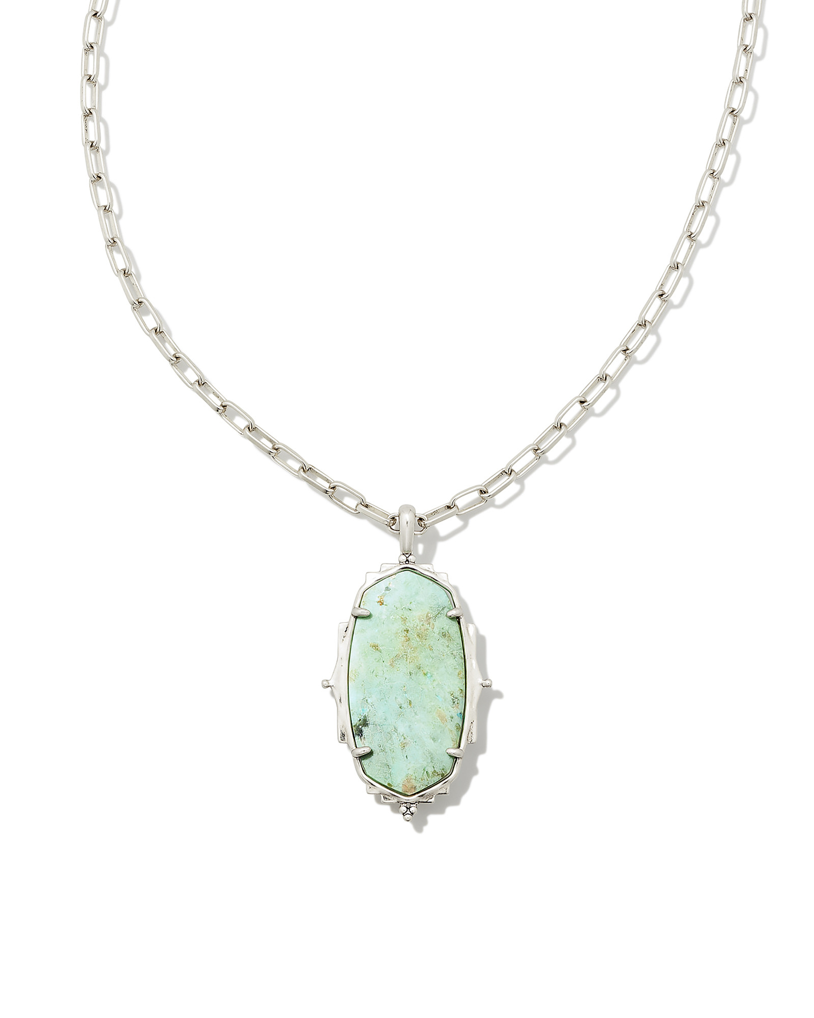 Baroque Vintage Silver Ella Long Pendant Necklace in Sea Green Chrysocolla | Kendra Scott | Kendra Scott