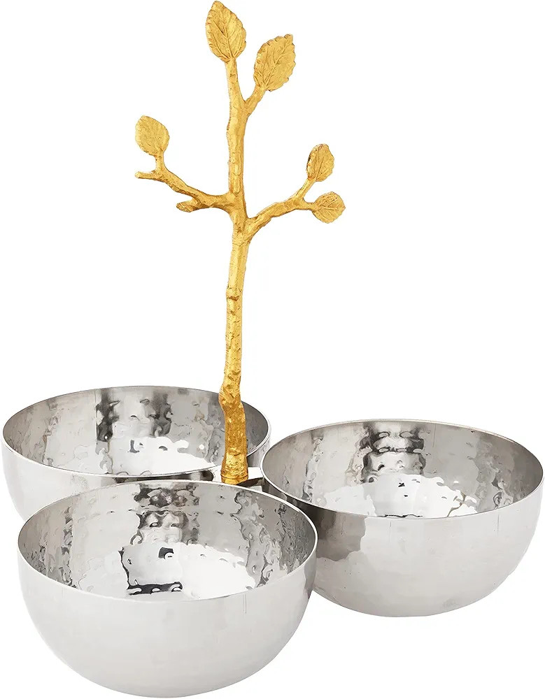 Elegance Golden Vine Hammered Triple Bowl, 8.25", Silver/Gold | Amazon (US)