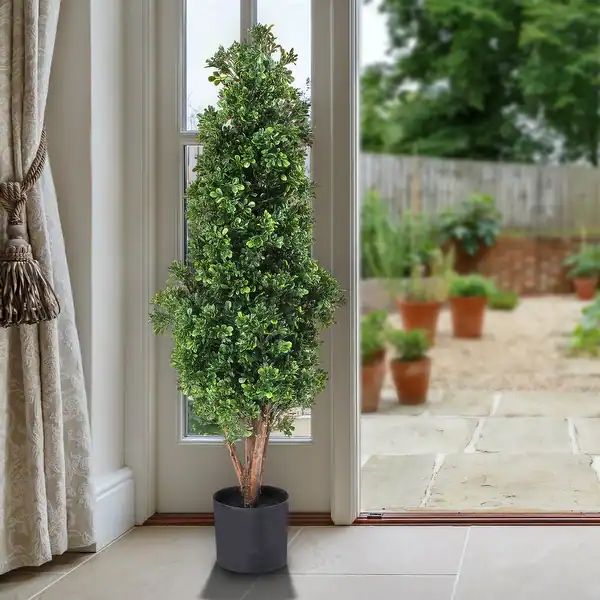 Plastic Uv Proof Boxwood Cone Topiary Potted 48" - Overstock - 32923113 | Bed Bath & Beyond