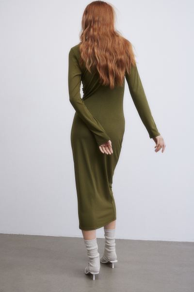 Draped Jersey Dress - Dark khaki green - Ladies | H&M US | H&M (US + CA)