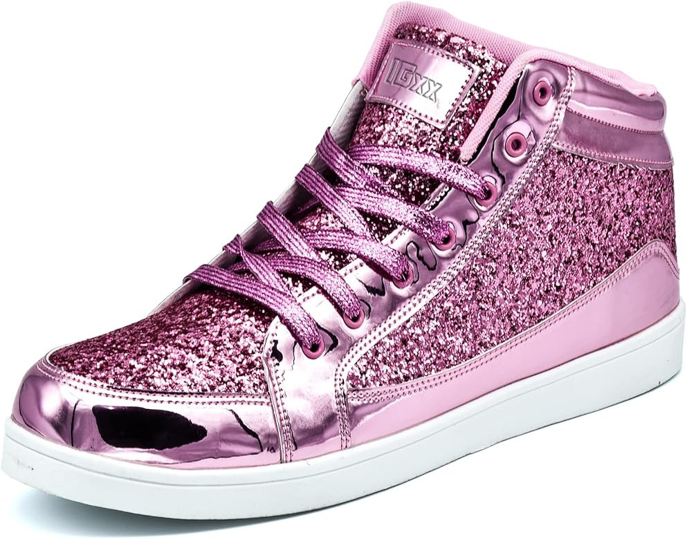 IGxx Glitter Shoes for Men High Top Flashing Party Casual Lace-up Sneakers Men | Amazon (US)