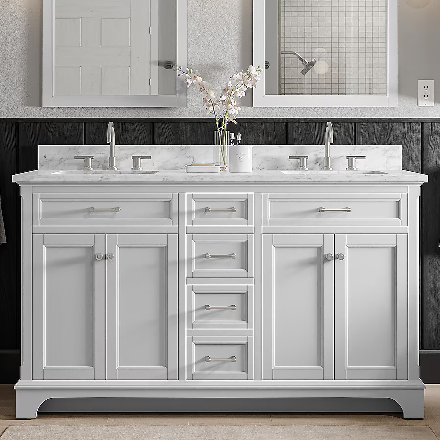 allen + roth Roveland 60-in Light Gray Undermount Double Sink Bathroom Vanity with Carrara Natura... | Lowe's