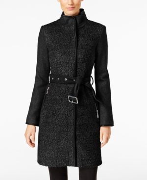 Vince Camuto Twill Cool Faux-Leather-Trim Coat | Macys (US)