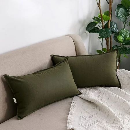 Jeanerlor Natural Cotton Linen Green Decorative 12 x20 Throw Pillow Case Cushion Cover with Twin Nee | Walmart (US)